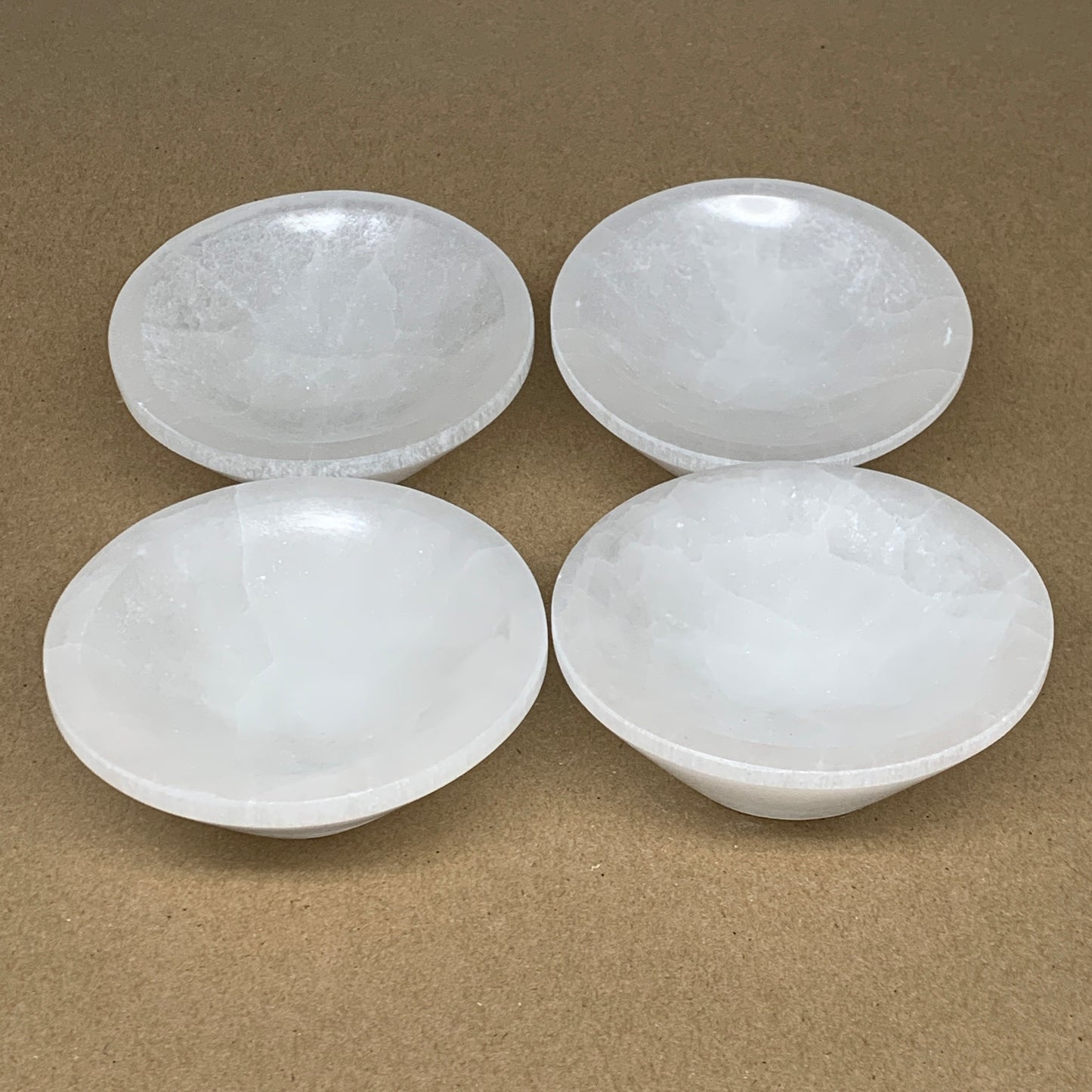 4pcs, 1154g, 3.9"-4" Natural Round Selenite Bowls Crystals from Morocco, B9205