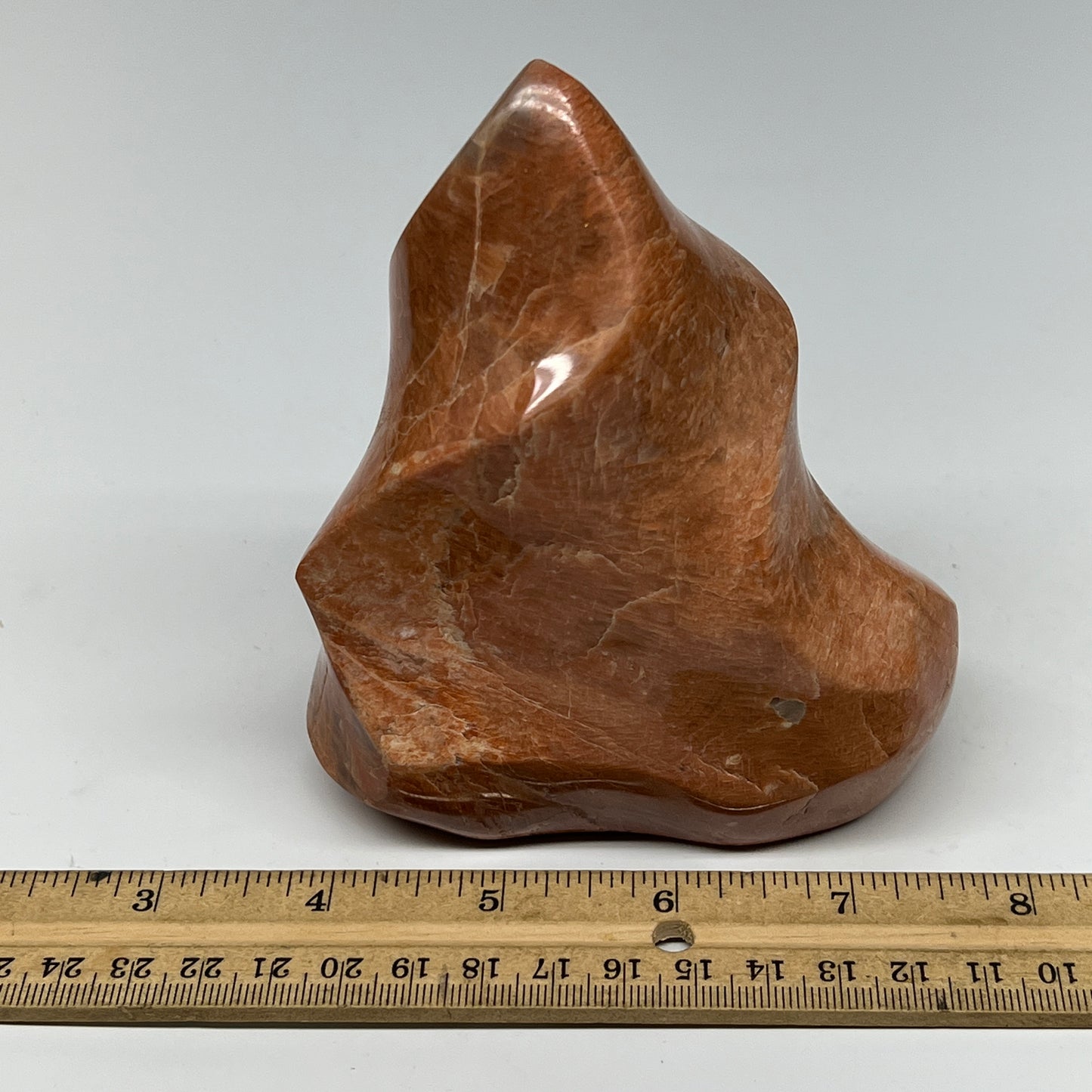 805g, 4.7"x3.9"x2.4", Natural Peach Moonstone Flame Gemstones Reiki Tool, B19575