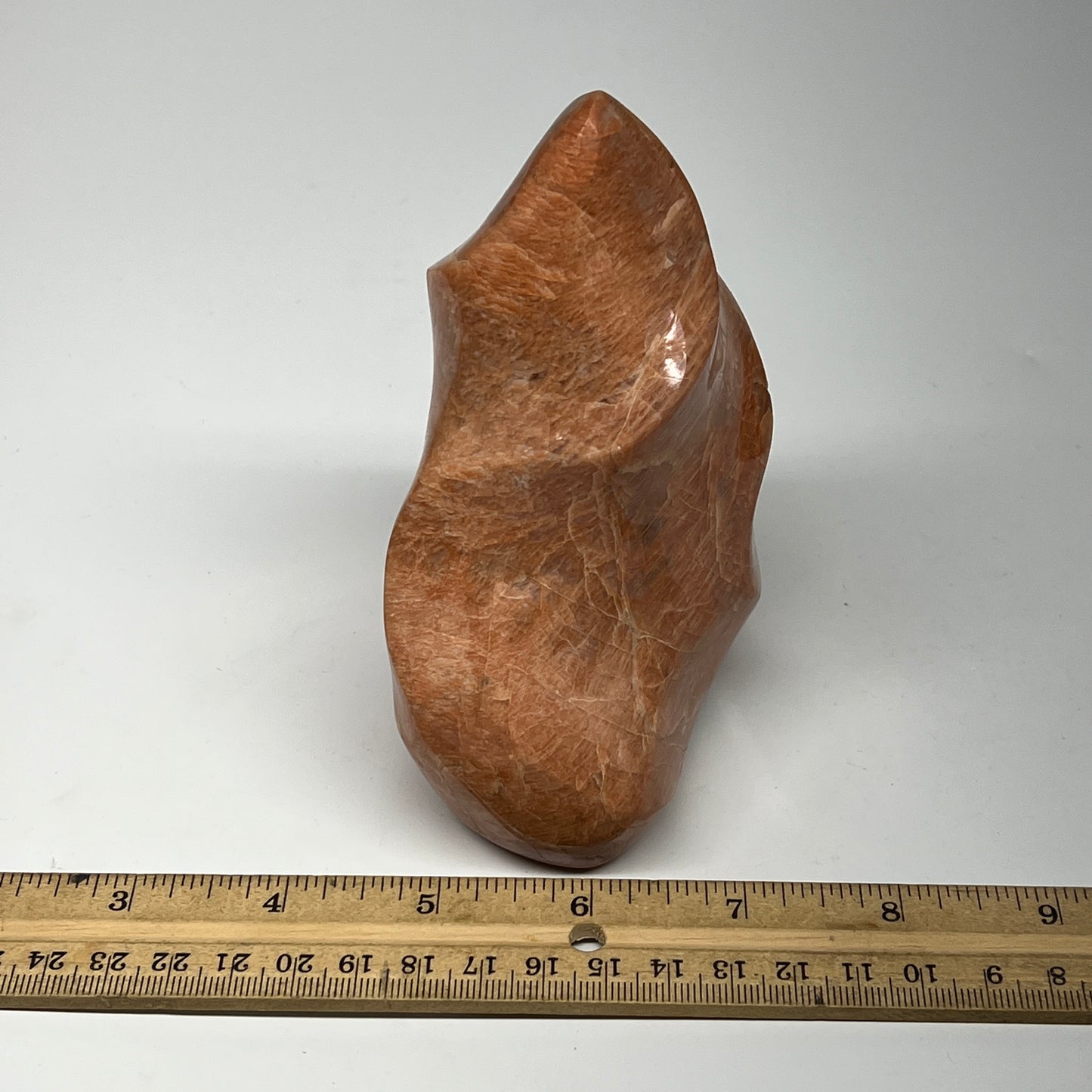 805g, 4.7"x3.9"x2.4", Natural Peach Moonstone Flame Gemstones Reiki Tool, B19575