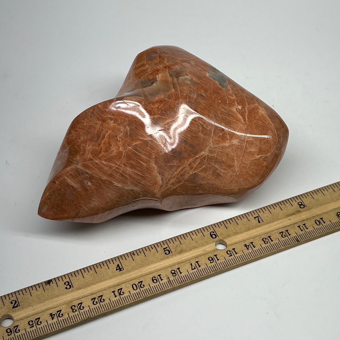 805g, 4.7"x3.9"x2.4", Natural Peach Moonstone Flame Gemstones Reiki Tool, B19575