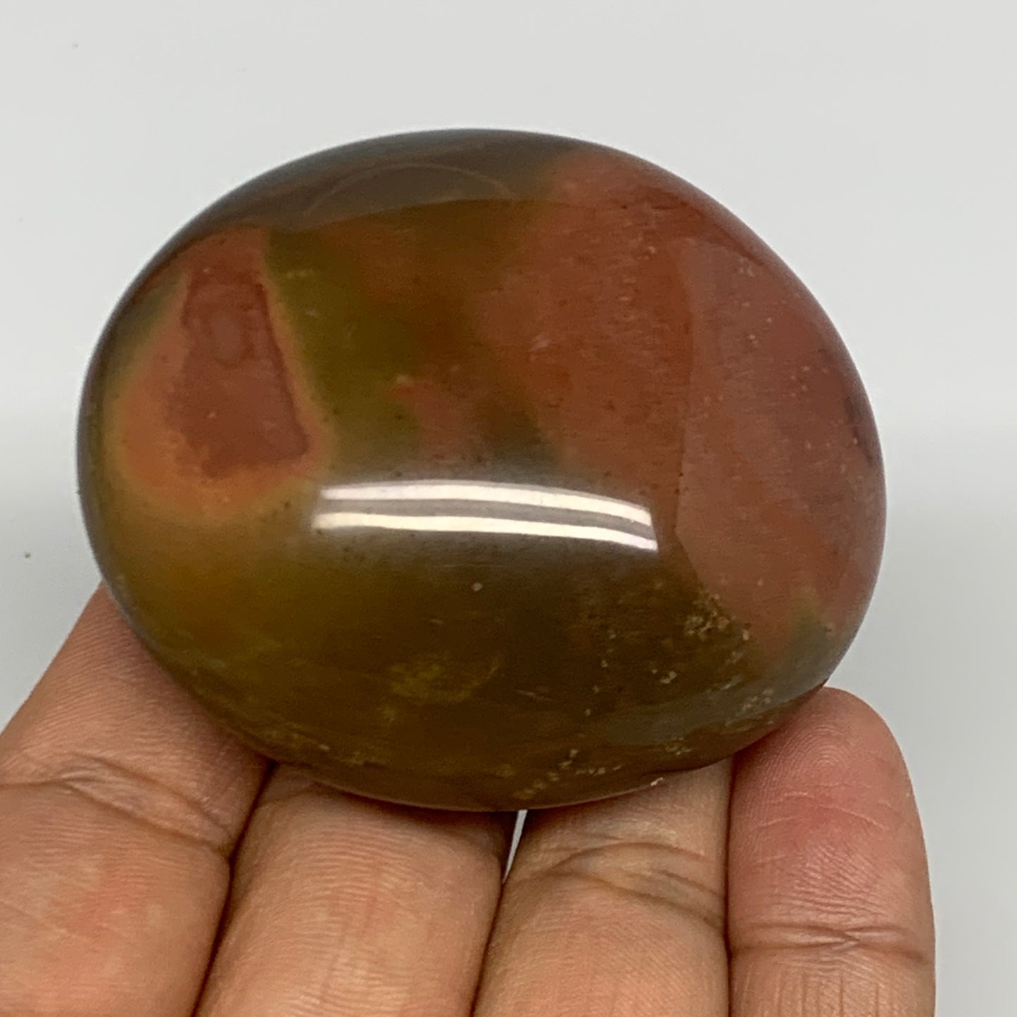 109.7g, 2.3"x2"x1.1", Polychrome Jasper Palm-Stone Reiki @Madagascar, B26977