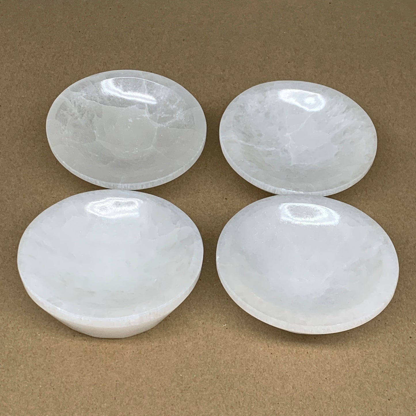 4pcs, 1252g, 3.9"-4" Natural Round Selenite Bowls Crystals from Morocco, B9206