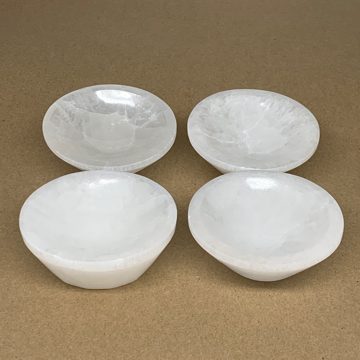 4pcs, 1252g, 3.9"-4" Natural Round Selenite Bowls Crystals from Morocco, B9206