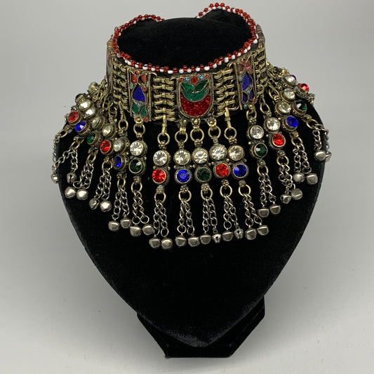 310g, 12"x4.25"Kuchi Choker Necklace Multi-Color Tribal Gypsy Bohemian,B14100