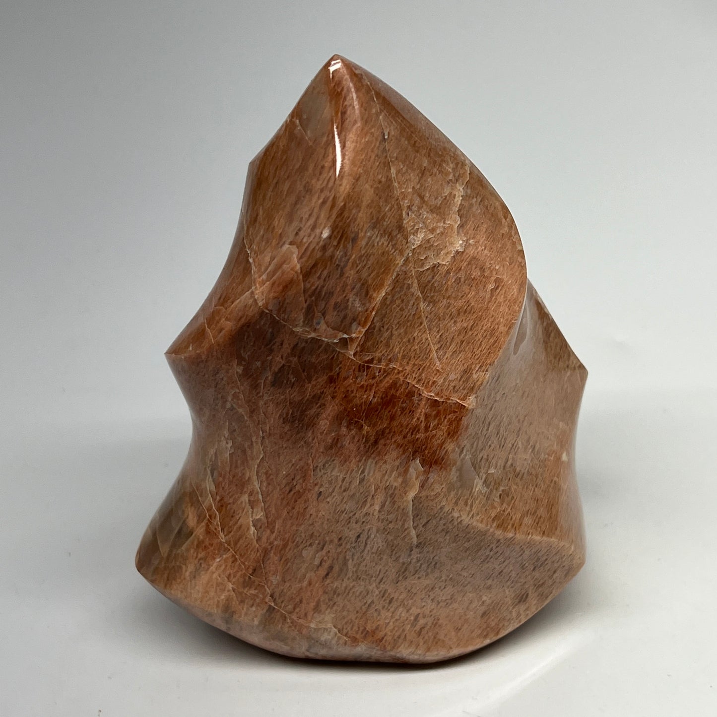 680g, 4.7"x3.7"x2.3", Natural Peach Moonstone Flame Gemstones Reiki Tool, B19577