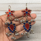 Kuchi Earring Afghan Tribal Blue, Red Glass Jingle Bells Earring Bib Boho KE204 - watangem.com