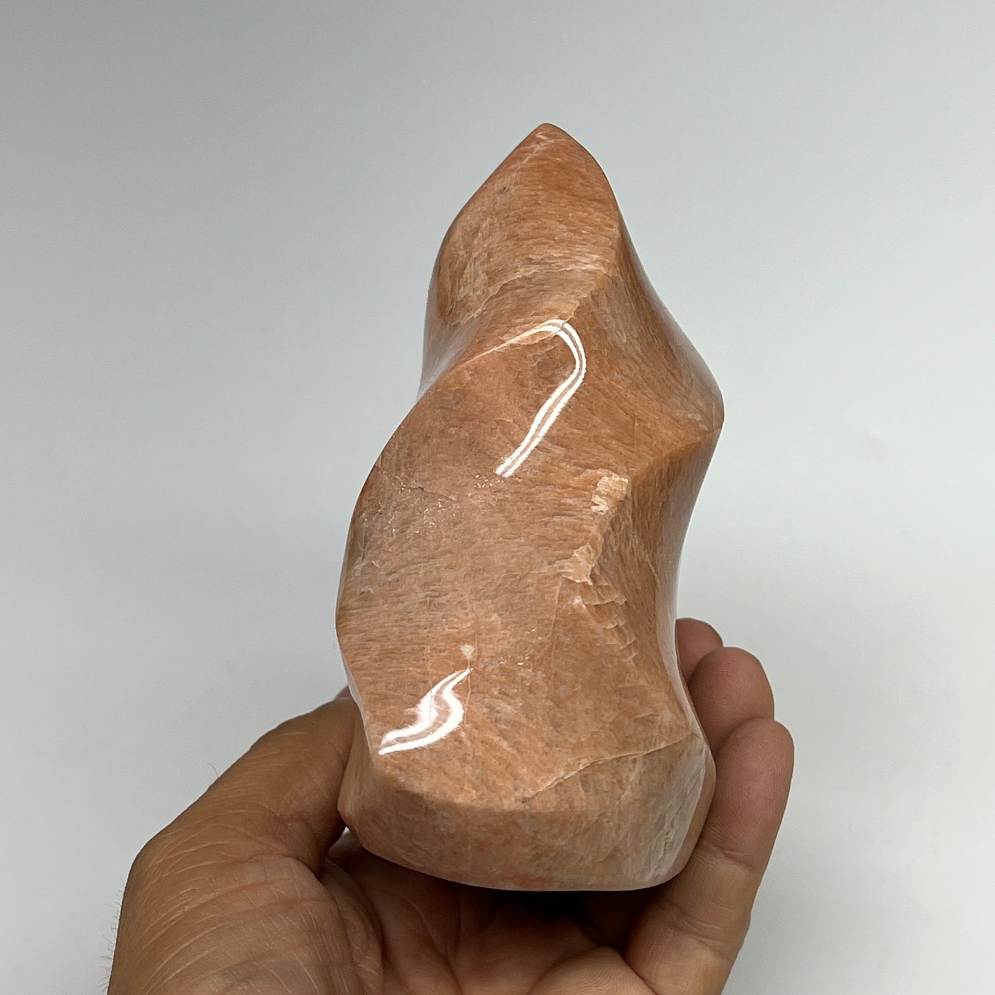 680g, 4.7"x3.7"x2.3", Natural Peach Moonstone Flame Gemstones Reiki Tool, B19577