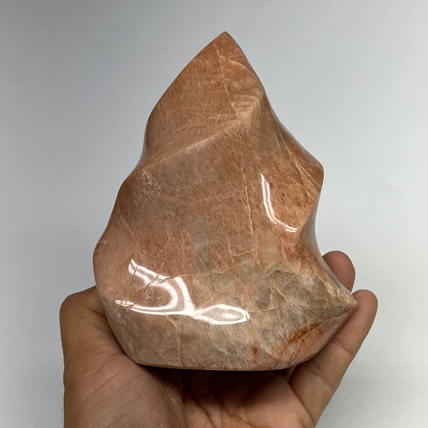 680g, 4.7"x3.7"x2.3", Natural Peach Moonstone Flame Gemstones Reiki Tool, B19577