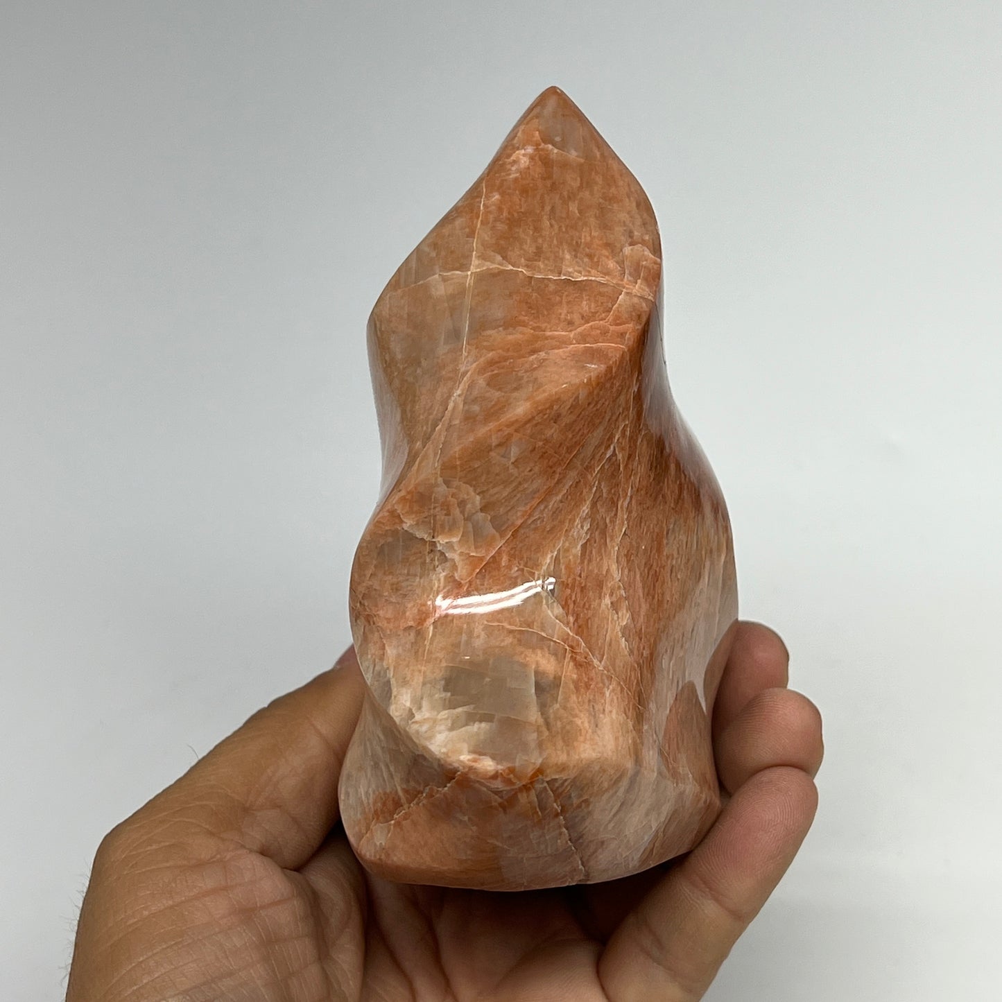 680g, 4.7"x3.7"x2.3", Natural Peach Moonstone Flame Gemstones Reiki Tool, B19577