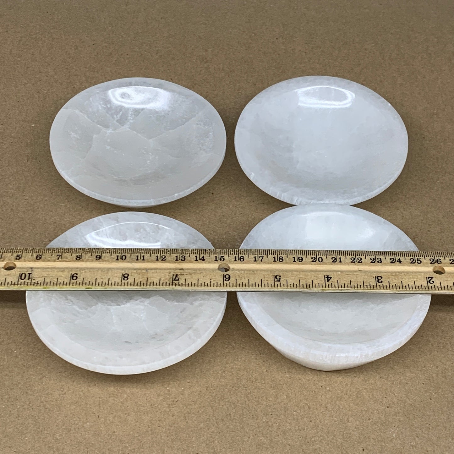 4pcs, 1252g, 3.9"-4" Natural Round Selenite Bowls Crystals from Morocco, B9206