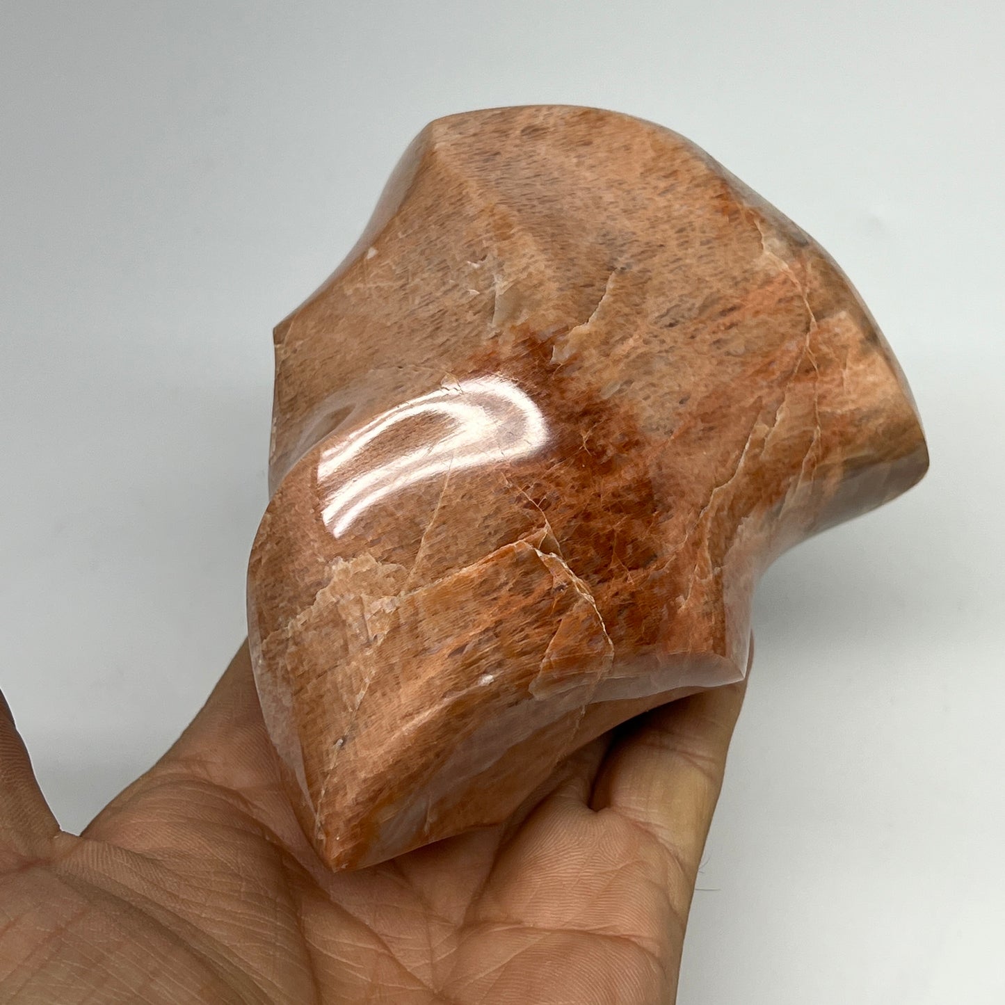 680g, 4.7"x3.7"x2.3", Natural Peach Moonstone Flame Gemstones Reiki Tool, B19577