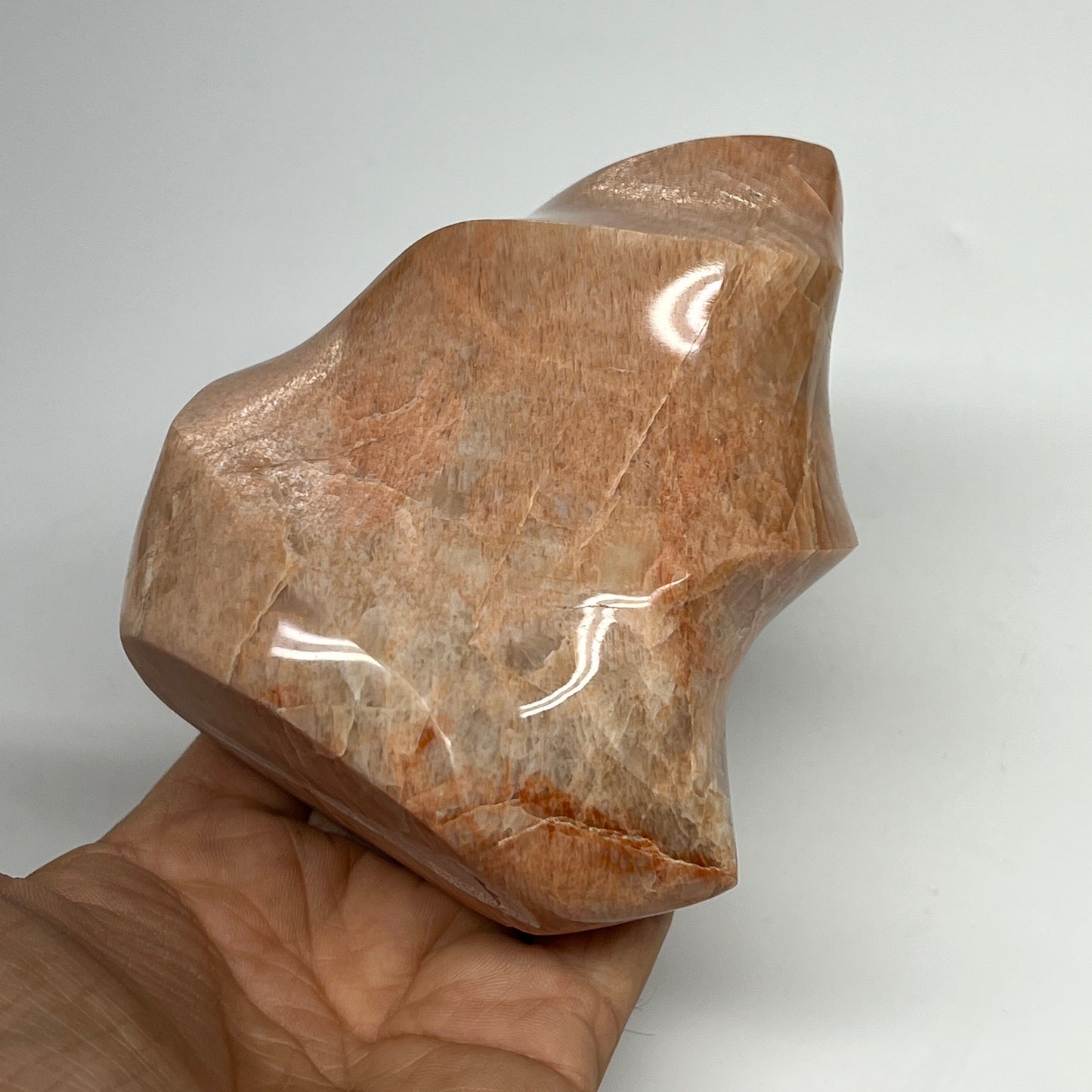 680g, 4.7"x3.7"x2.3", Natural Peach Moonstone Flame Gemstones Reiki Tool, B19577