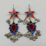 Kuchi Earring Afghan Tribal Blue, Red Glass Jingle Bells Earring Bib Boho KE204 - watangem.com