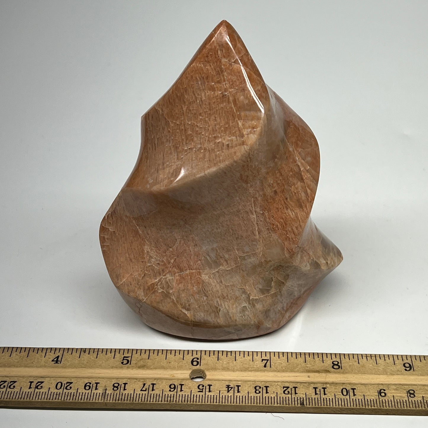 680g, 4.7"x3.7"x2.3", Natural Peach Moonstone Flame Gemstones Reiki Tool, B19577
