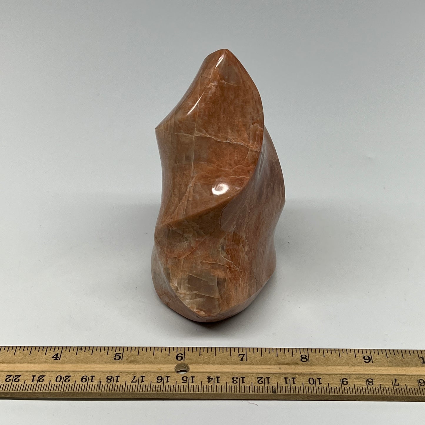 680g, 4.7"x3.7"x2.3", Natural Peach Moonstone Flame Gemstones Reiki Tool, B19577