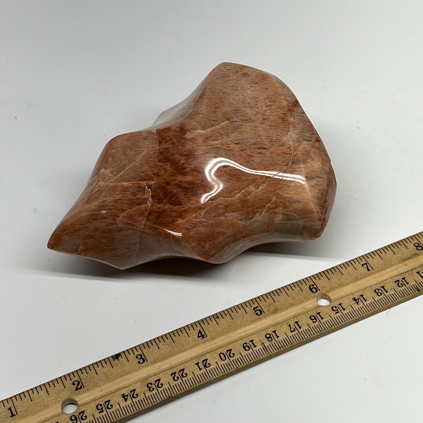 680g, 4.7"x3.7"x2.3", Natural Peach Moonstone Flame Gemstones Reiki Tool, B19577