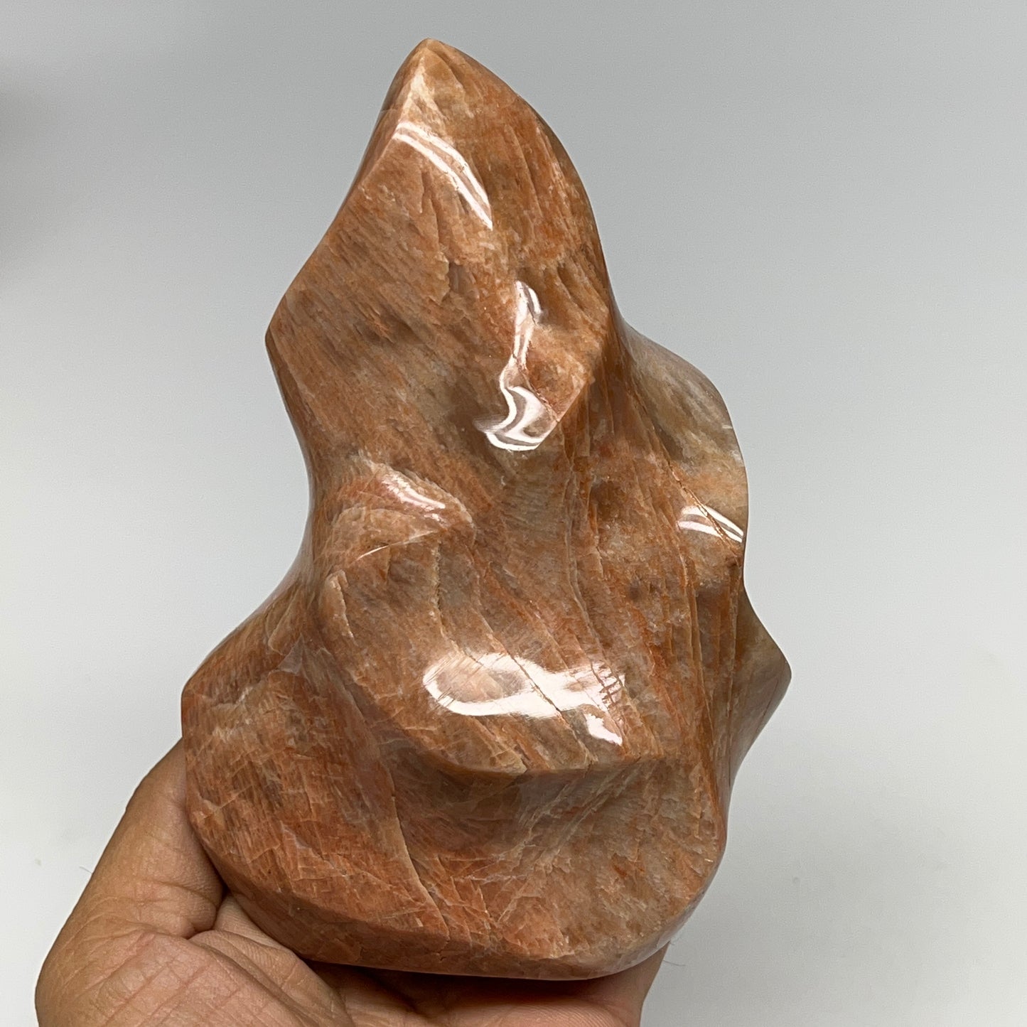 750g, 5.6"x3.9"x2.1", Natural Peach Moonstone Flame Gemstones Reiki Tool, B19578