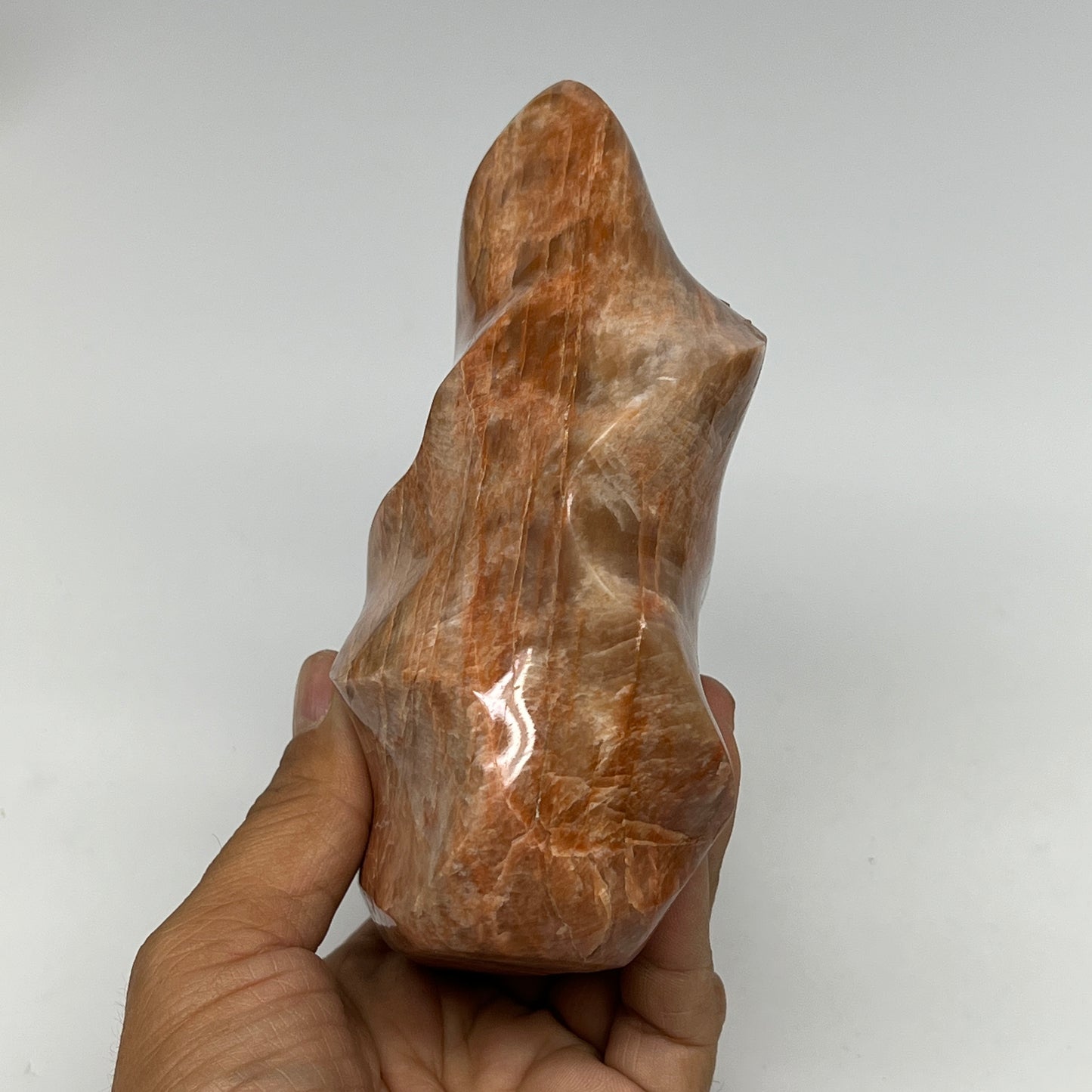 750g, 5.6"x3.9"x2.1", Natural Peach Moonstone Flame Gemstones Reiki Tool, B19578
