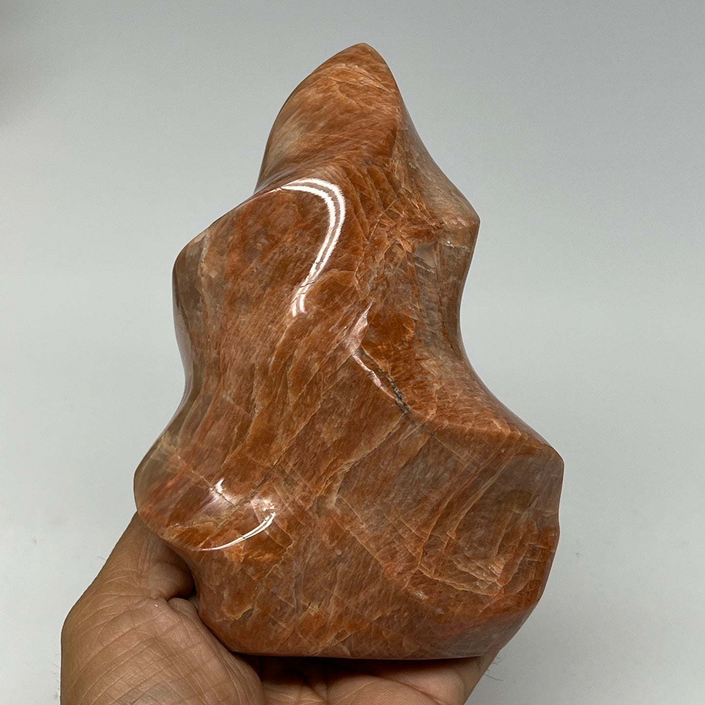 750g, 5.6"x3.9"x2.1", Natural Peach Moonstone Flame Gemstones Reiki Tool, B19578