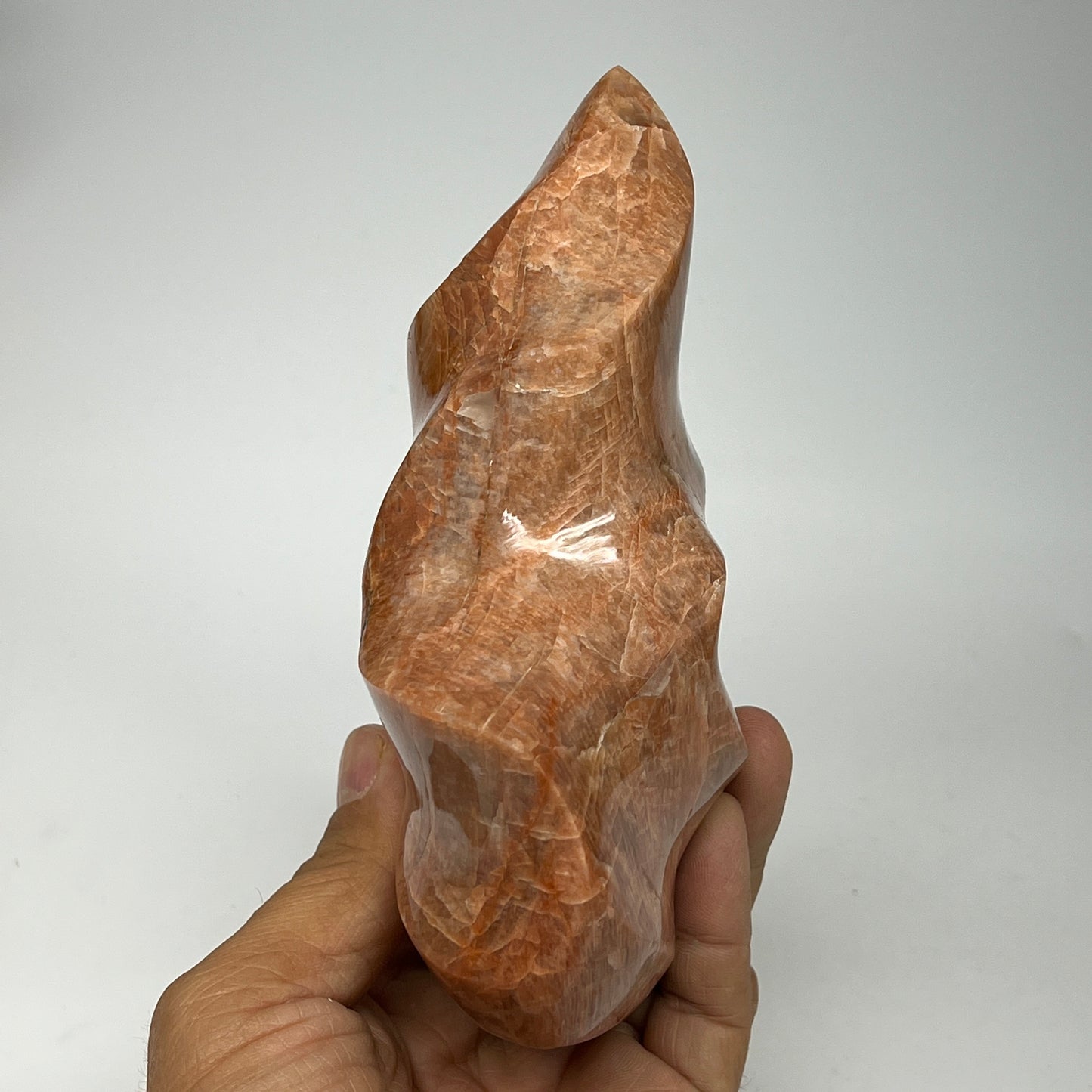 750g, 5.6"x3.9"x2.1", Natural Peach Moonstone Flame Gemstones Reiki Tool, B19578