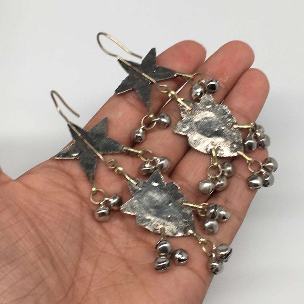 Kuchi Earring Afghan Tribal Green, Pink Glass Jingle Bells Star Earring KE206 - watangem.com