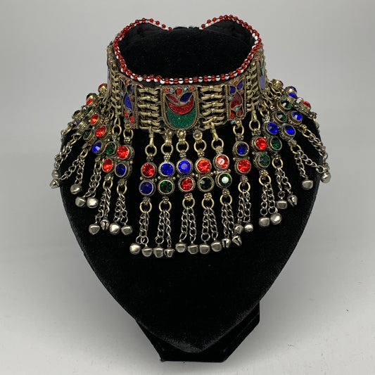 295g, 12"x4.5"Kuchi Choker Necklace Multi-Color Tribal Gypsy Bohemian,B14102