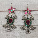 Kuchi Earring Afghan Tribal Green, Pink Glass Jingle Bells Star Earring KE206 - watangem.com