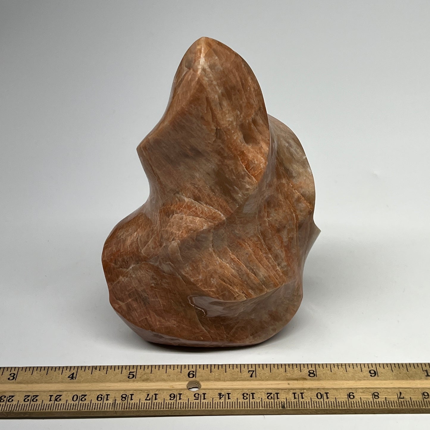 750g, 5.6"x3.9"x2.1", Natural Peach Moonstone Flame Gemstones Reiki Tool, B19578