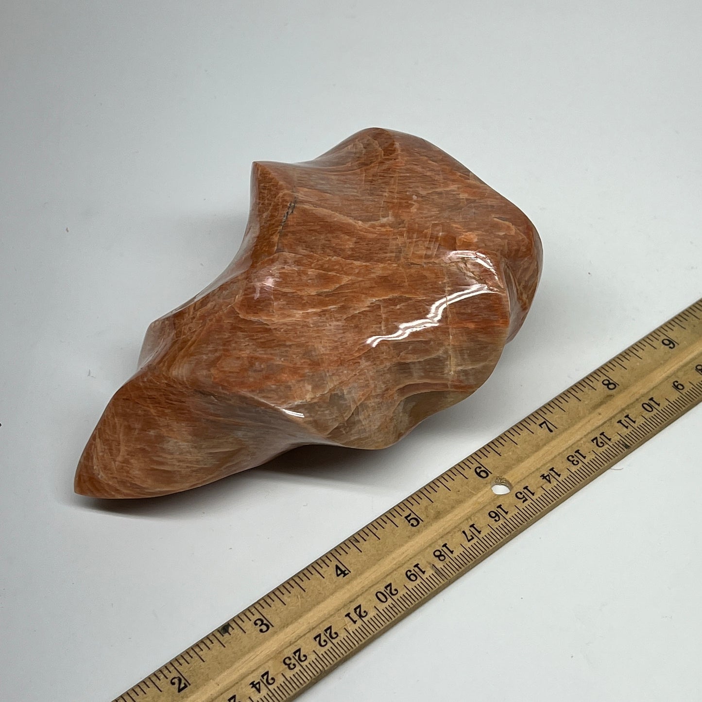 750g, 5.6"x3.9"x2.1", Natural Peach Moonstone Flame Gemstones Reiki Tool, B19578