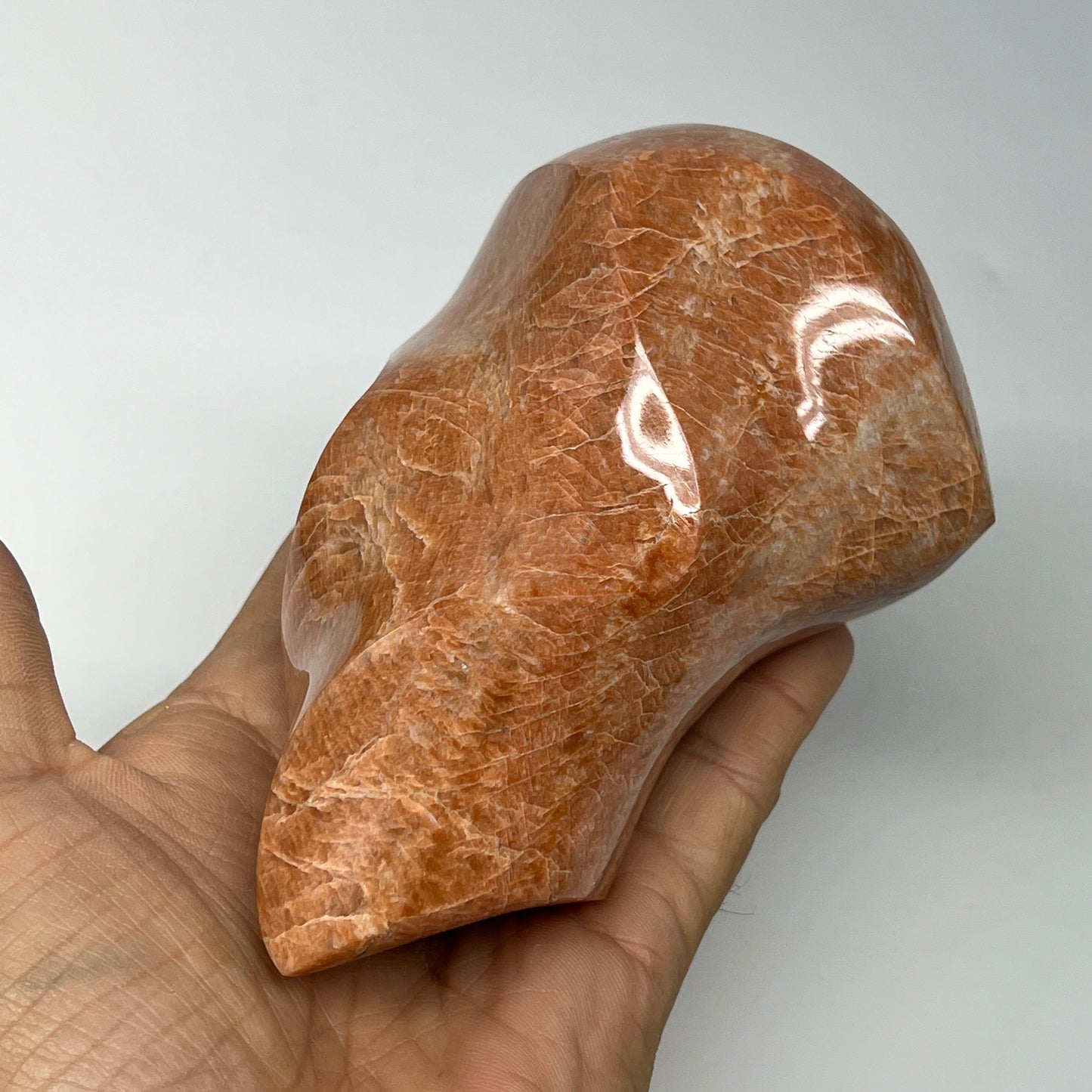 710g, 4.8"x3.6"x3.1", Natural Peach Moonstone Flame Gemstones Reiki Tool, B19579