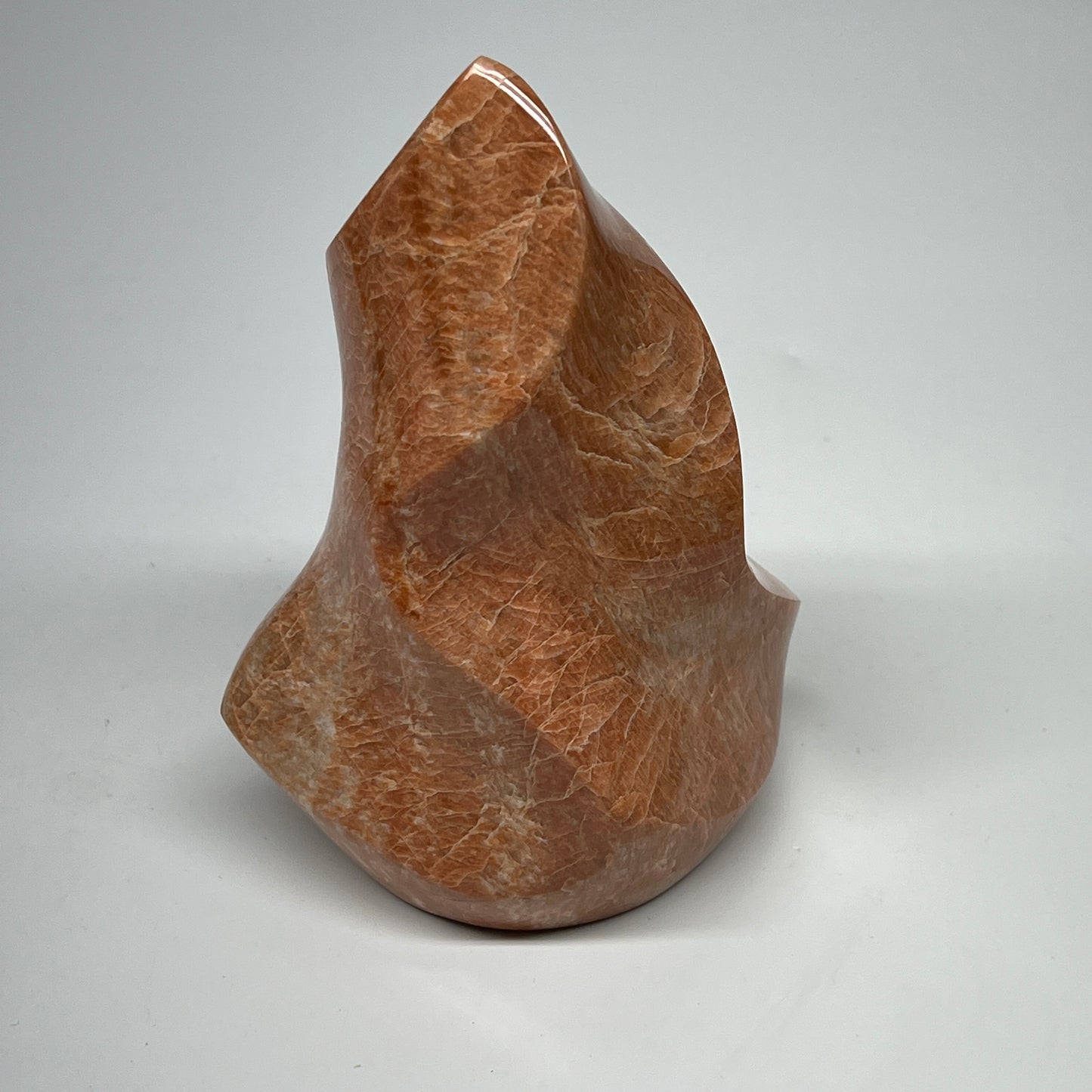 710g, 4.8"x3.6"x3.1", Natural Peach Moonstone Flame Gemstones Reiki Tool, B19579