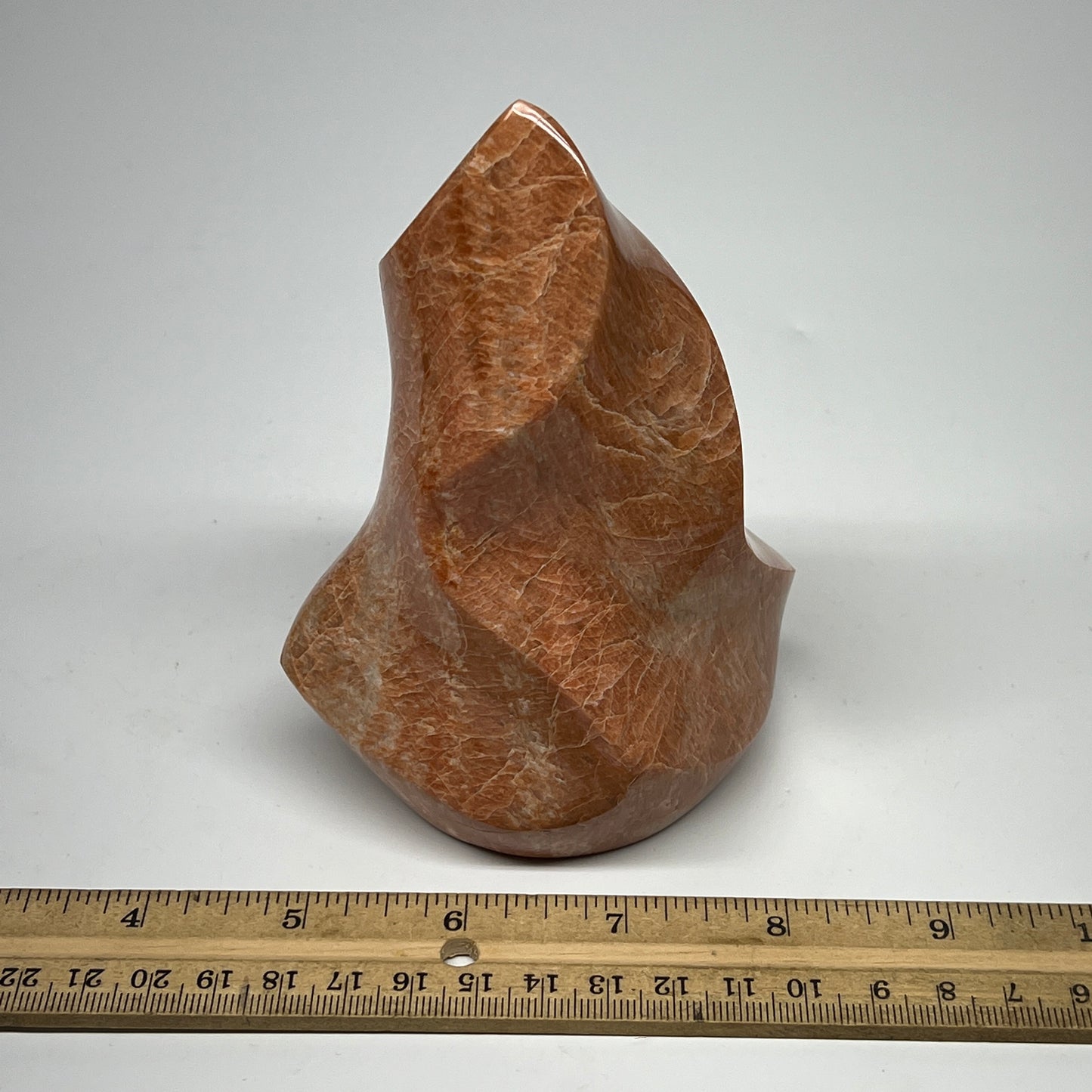 710g, 4.8"x3.6"x3.1", Natural Peach Moonstone Flame Gemstones Reiki Tool, B19579