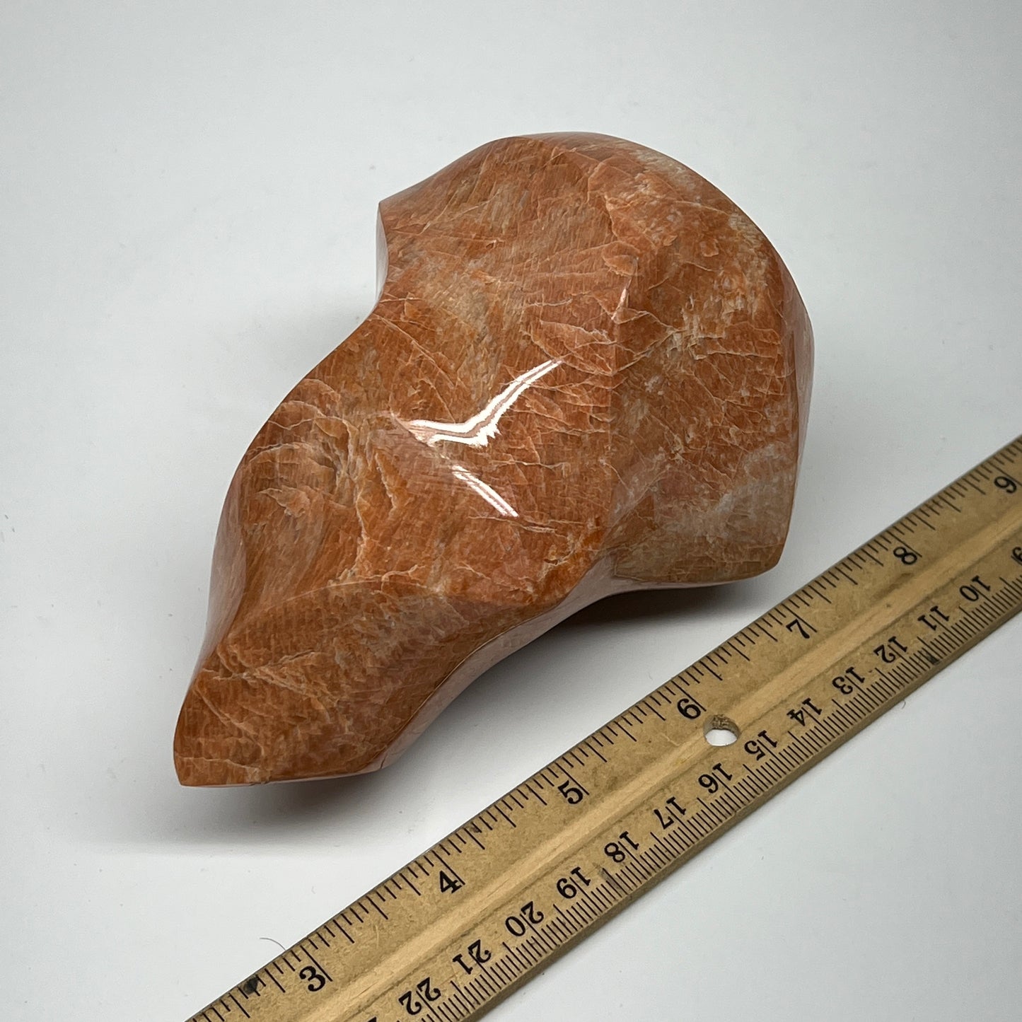 710g, 4.8"x3.6"x3.1", Natural Peach Moonstone Flame Gemstones Reiki Tool, B19579