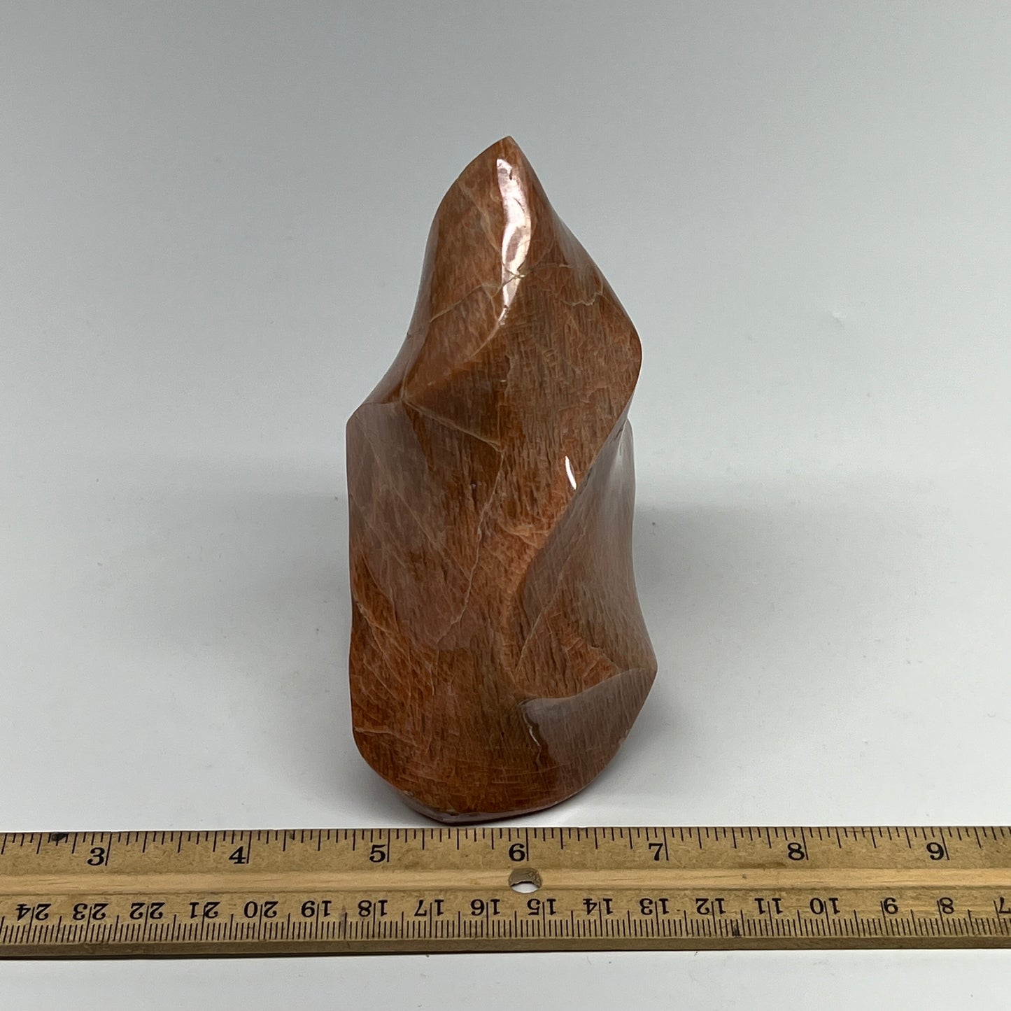 695g, 4.7"x3.8"x2.3", Natural Peach Moonstone Flame Gemstones Reiki Tool, B19580