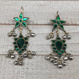 Kuchi Earring Afghan Tribal Fashion Green Glass Jingle Bells Star Earring KE210 - watangem.com