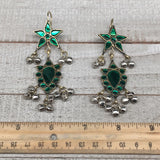 Kuchi Earring Afghan Tribal Fashion Green Glass Jingle Bells Star Earring KE210