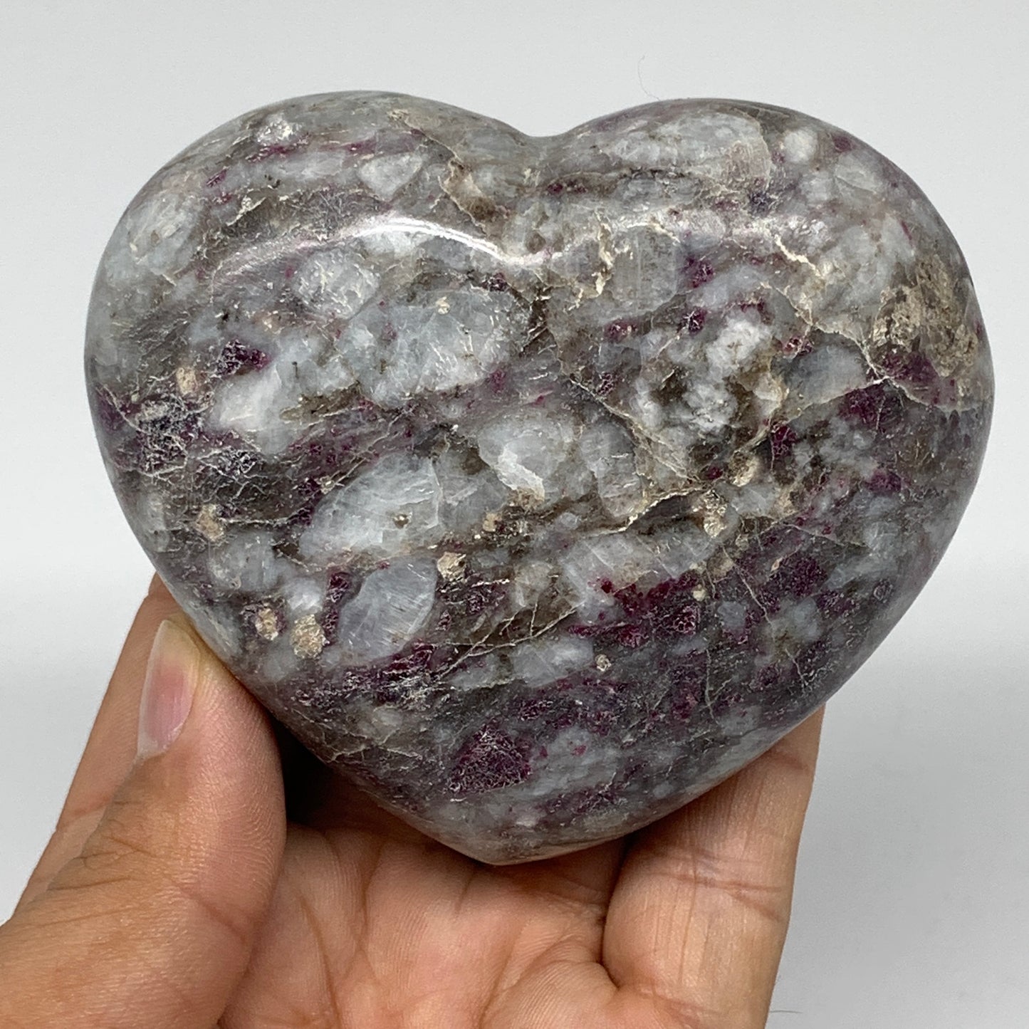 349g, 2.9"x3.4"x1.5" Rubellite Heart Polished Healing Crystal Gemstone, B3658