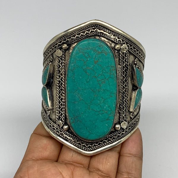58g, Vintage Reproduced Afghan Turkmen Synthetic Turquoise Cuff Bracelet, B13209