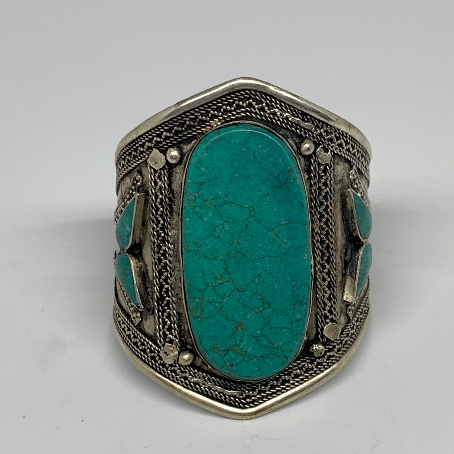 58g, Vintage Reproduced Afghan Turkmen Synthetic Turquoise Cuff Bracelet, B13209