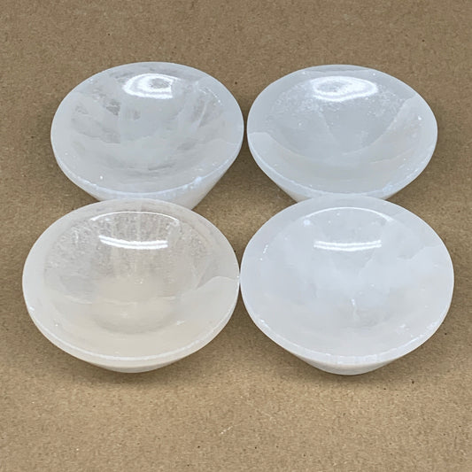 4pcs, 864g, 3"-3.2" Natural Round Selenite Bowls Crystals from Morocco, B9216