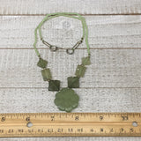 18.4g,2mm-28mm, Green Serpentine Flower Carved Beaded Necklace,16"-18",NPH328