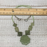 18.4g,2mm-28mm, Green Serpentine Flower Carved Beaded Necklace,16"-18",NPH328
