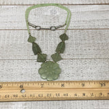 18.2g,2mm-29mm, Green Serpentine Flower Carved Beaded Necklace,16"-18",NPH329