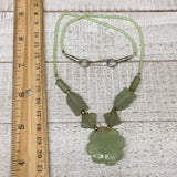 19g,2mm-28mm, Green Serpentine Flower Carved Beaded Necklace,16"-18",NPH330