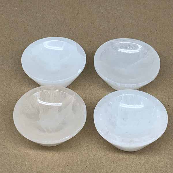 4pcs, 832g, 3"-3.2" Natural Round Selenite Bowls Crystals from Morocco, B9219