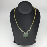 16.7g,2mm-26mm, Green Serpentine Flower Carved Beaded Necklace,16"-18",NPH332