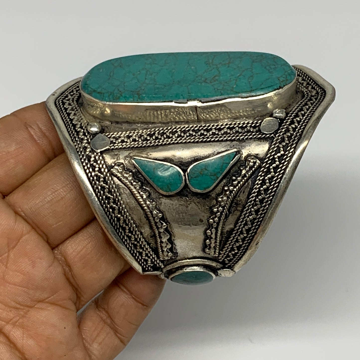 59g, Vintage Reproduced Afghan Turkmen Synthetic Turquoise Cuff Bracelet, B13214