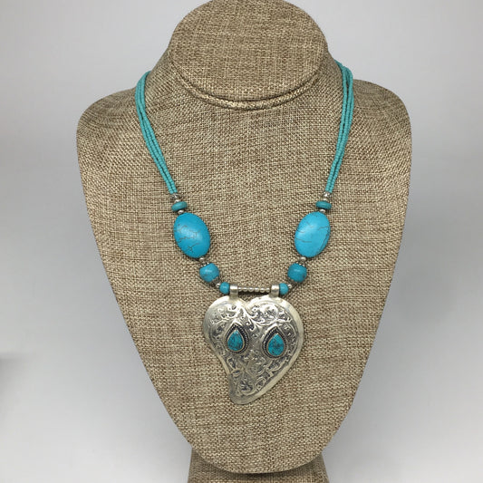 1pc,Turkmen Necklace Pendant Statement Tribal Turquoise Inlay Beaded,20-21",BN08