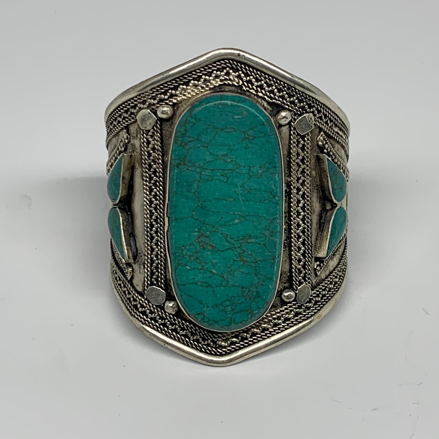 59g, Vintage Reproduced Afghan Turkmen Synthetic Turquoise Cuff Bracelet, B13214