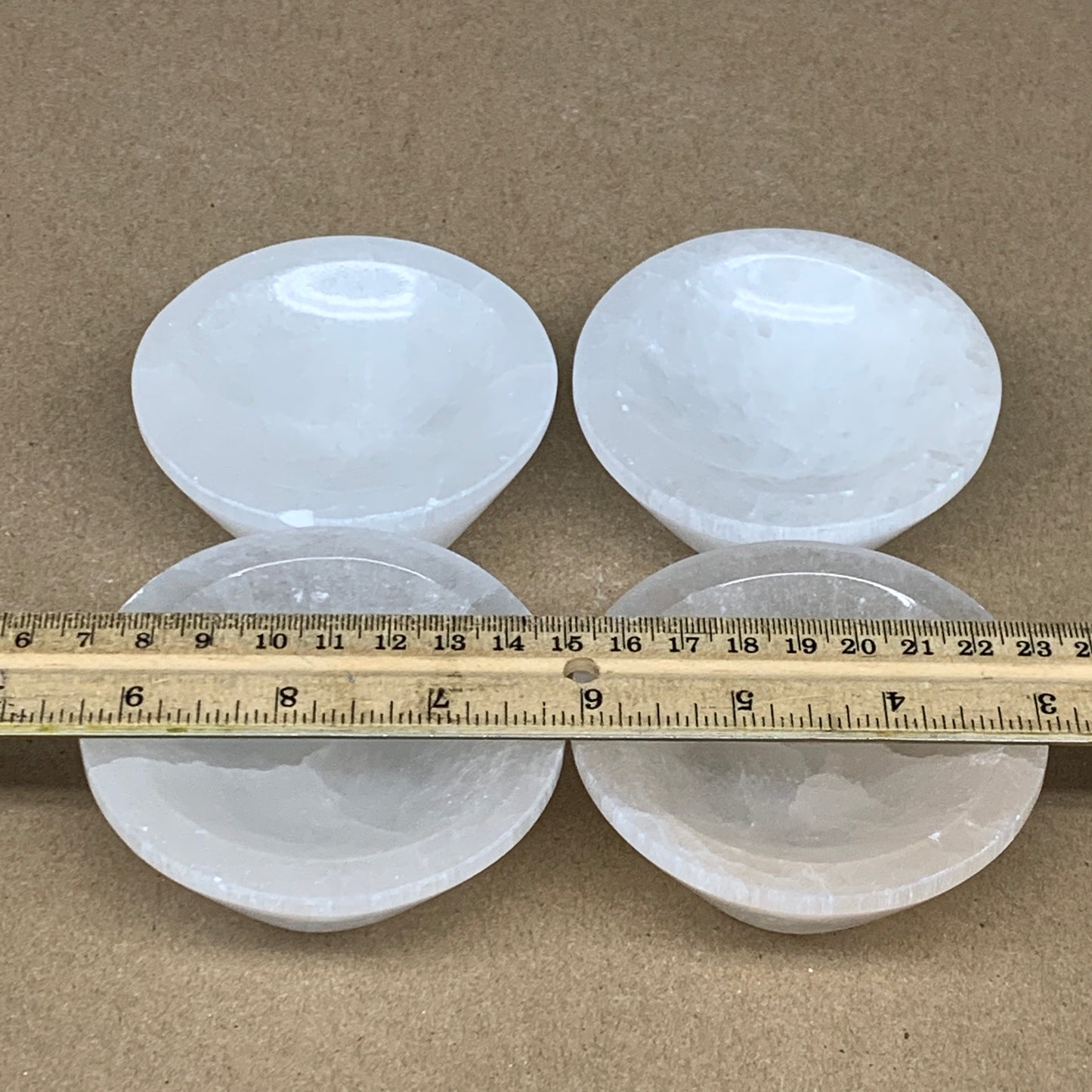 4pcs, 832g, 3"-3.2" Natural Round Selenite Bowls Crystals from Morocco, B9219